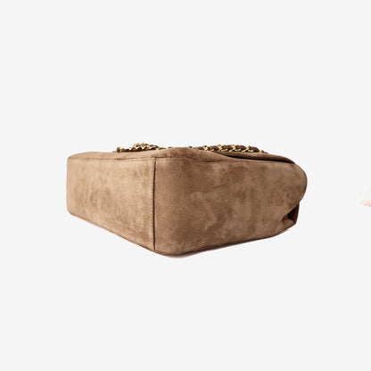 Chanel 26K Maxi Flap Bag 38.5 in Dark Beige Suede/Calfskin Leather with Gold Hardware