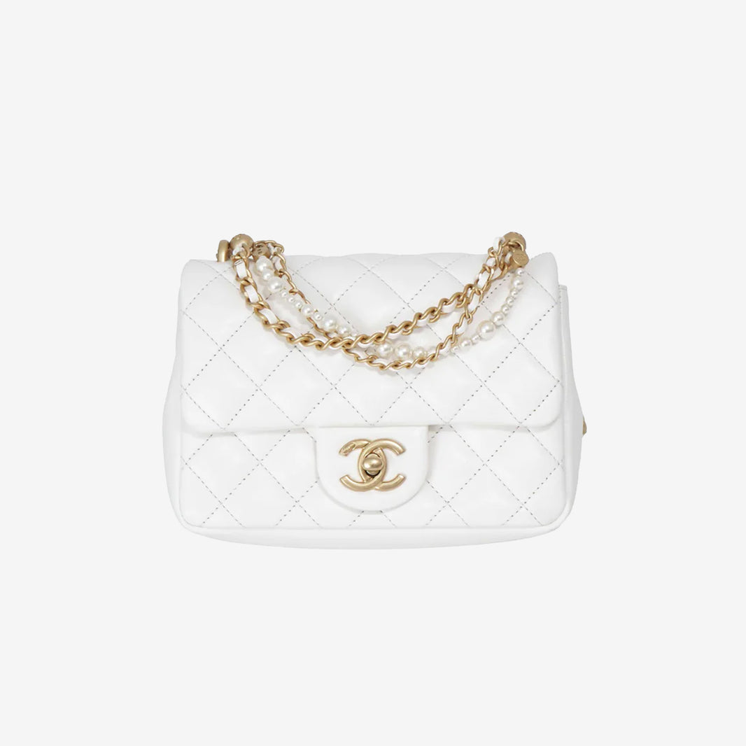 Chanel Pearl Crush Mini Square in White Lambskin Leather with Gold Hardware (Contact to Enquire)