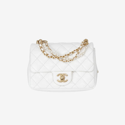 Chanel Pearl Crush Mini Square in White Lambskin Leather with Gold Hardware (Contact to Enquire)